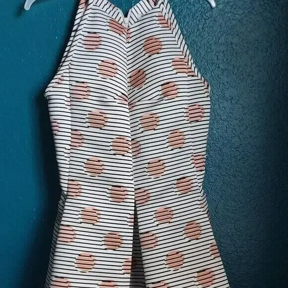 Kenzo White Polka Dot and Stripe Print Sleeveless Flared Dress Sz 36 (US 4) - Picture 2 of 11